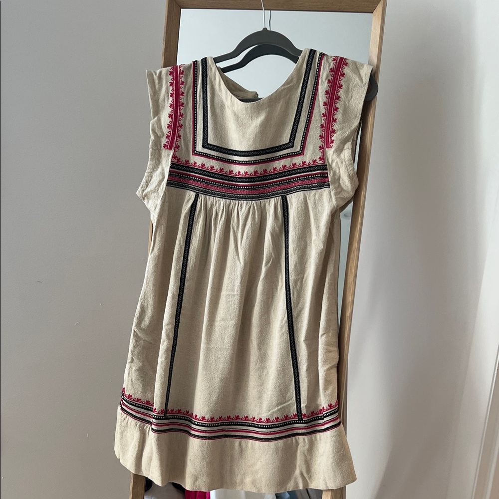 Rebecca Minkoff Embroidered Cream Silk Dress with Red & Black Trim